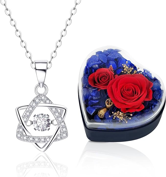 プリザーブドフラワー ジュエリーボックス 枯れない花+銀色の六芒星の形です 2in1 プレゼント 人気 ブランド公式本物 記念日 誕生日 プレゼント バレンタインデー、Valentine、彼女 妻 結婚祝い 母 贈り物 人気 ホワイトデー 女友達 女性 退職祝い ホワイトデー プレゼント 彼女 お返し 入学 卒業 クリスマス 母の日 ギフト（紺色）